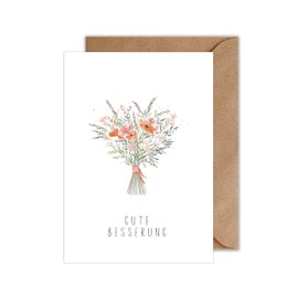 WBdesignz Get Well Soon Card with Flower Bouquet Poppy Pastel - Get Well Card (DIN A6)