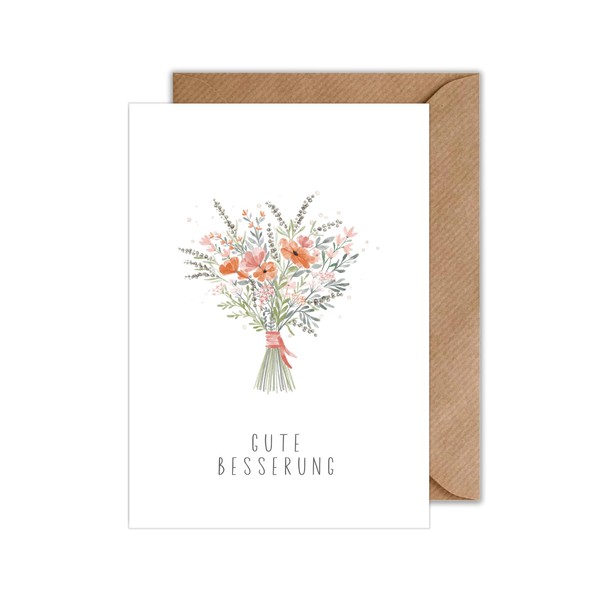 WBdesignz Get Well Soon Card with Flower Bouquet Poppy Pastel