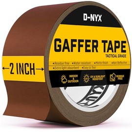 D-NYX Gaffer Tape 2 Inch x 1 Pack Brown Gaff Tape, No Residue Multipurpose Heavy Duty Gaffers Tape, Matte Finish Non-Reflective Waterproof Real Professional Grade Brown Gaffer Tape