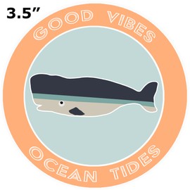 Athena Brands Whale Good Vibes & Ocean Tides - Car Truck Window Bumper Graphic Sticker Decal - Sunset Orange