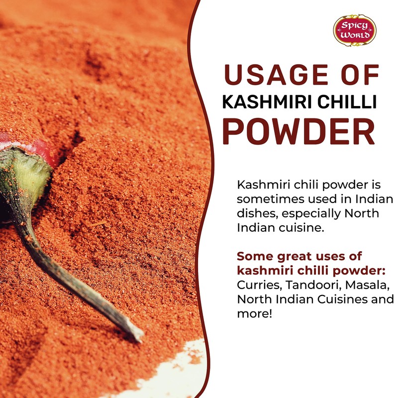 Spicy World Kashmiri Chilli Powder (Chili) 1 Pound Bulk Jar