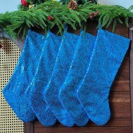Pxniy - Medias de Navidad con lentejuelas de 20 pulgadas, paquete de 4 suministros de fiesta de Navidad con purpurina, medias de Navidad personalizadas, decoración de temporada de día festivo (lentejuelas moradas)