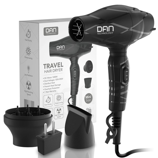 Dan Technology Travel Hair Dryer,Compact Hair Dryer,Portable Mini Blow Dryer