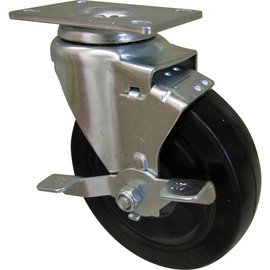 Shepherd Hardware 9788 5-Inch Rubber Swivel Plate Caster with Side Brake, 200-lb Load Capacity