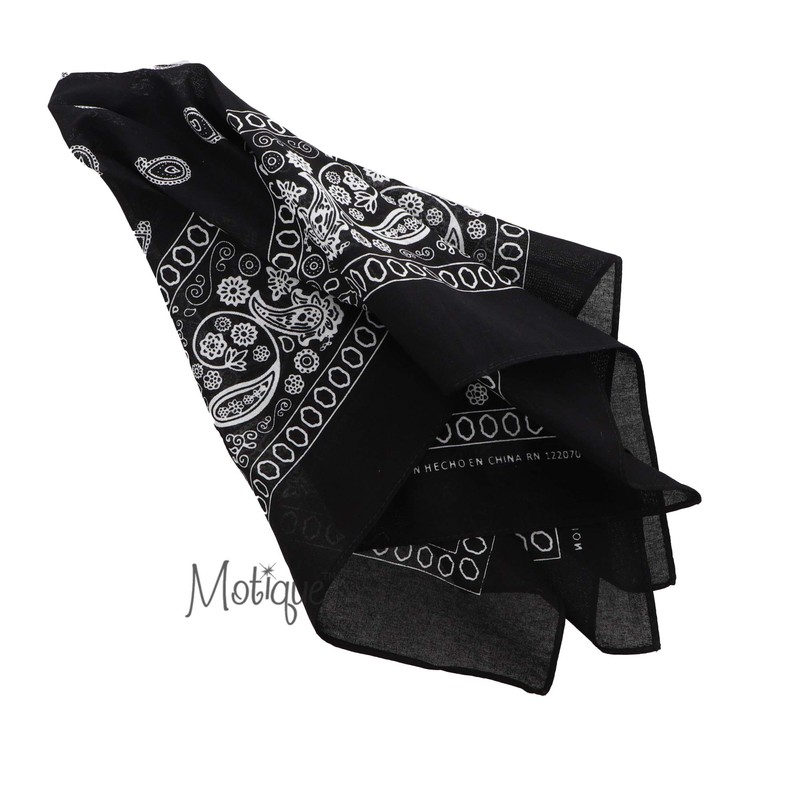 Motique Accessories 22 Inch Cotton Paisley Bandana - Black