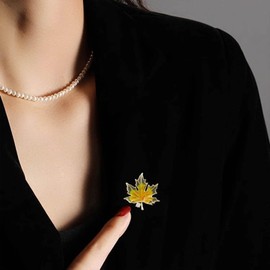 Inilbran Boho Crystal Maple Leaf Brooch Pin Gold Enamel Maple Leaf Brooch Vintage Rhinestone Leaf Brooch Lapel Pin Leaf Brooch Lapel Pin Clothing Hat Bag Accessories Jewelry for Women and Girls