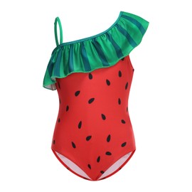 Ullicca Girls One Piece Swimsuits One Shoulder Ruffle Bathing Suit Swimwear for Summer Hawaiian Red120 Watermelon