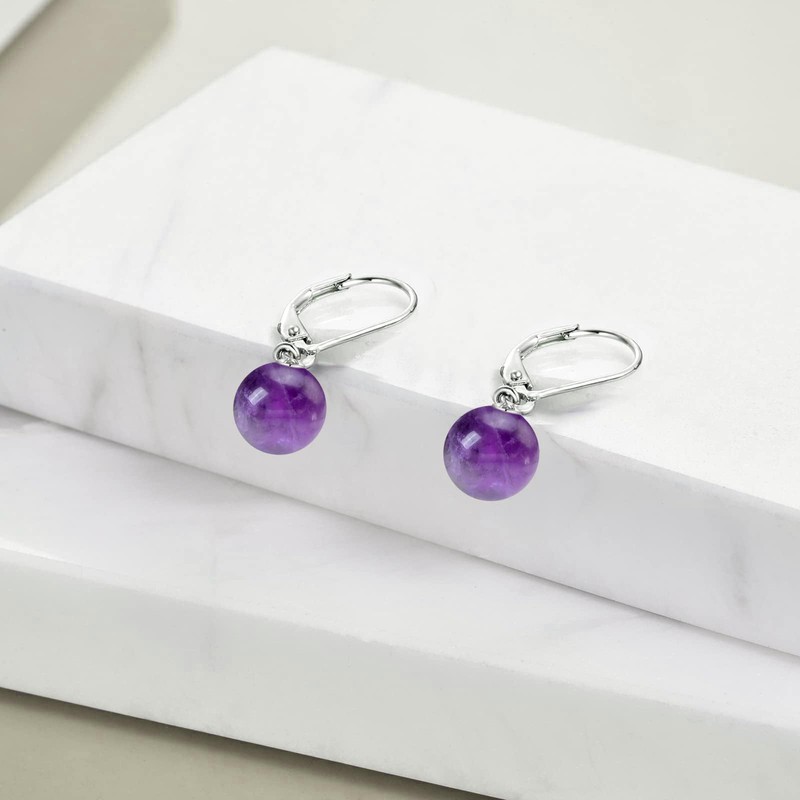925 Sterling Silver Amethyst Leverback Earrings Dangle Drop Jewelry Gifts