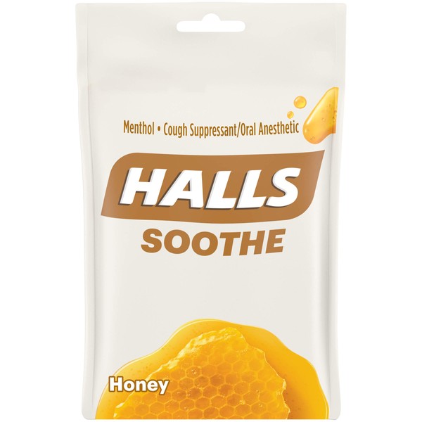 HALLS Soothe Honey Menthol Flavor Cough Drops, 1 Bag (30 Total Drops)