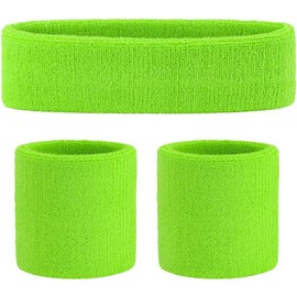 COSHAL® 1 Headband & Wrist Bands for Ladies Gym Exercise Sports Neon Sweat SET 80's Fancy Dress Accessories Neon 1 Headbands and 2 Wristbands, Sports Accessories Green