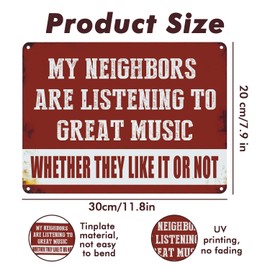 Huipalon Metal Signs, Neighbours Tin Signs - My Neighbors Are Listening to Great Music - Bar Signs Bar Accessories for Home Pub, Wall Decor, Wall Art, Retro Funny Music Plaque 30cm X 20cm