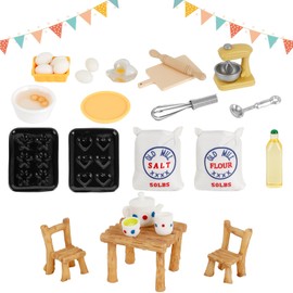 Miniature Gnome Accessories, 27 Pieces Gnome Accessories, Christmas, Miniature Dollhouse Accessories, 1/12 Mini Table Chairs, Rolling Pin, Oil Bottle, Eggs, Baking Set, Miniature Kitchen Furniture