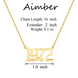 Aimber Birth Year Necklace 18K Gold Plated Birth Year Number Pendant Necklace Stainless Steel Birthday Year Necklace for Women,1970-2024, Metal, unknow