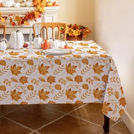 Romanstile Fall Rectangle Tablecloth 60 x 84 Inch,Thanksgiving Autumn Harvest Orange Maple Leaf Table Cloths, Waterproof Stain Resistant Farmhouse Table Cover for Thanksgiving Holiday Dinner Party
