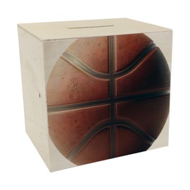 Basketball Wooden Money Box Sporty Money Fun Throw the Ball Into the Game Bounce to Basket Orange Basketball Piggy Bank