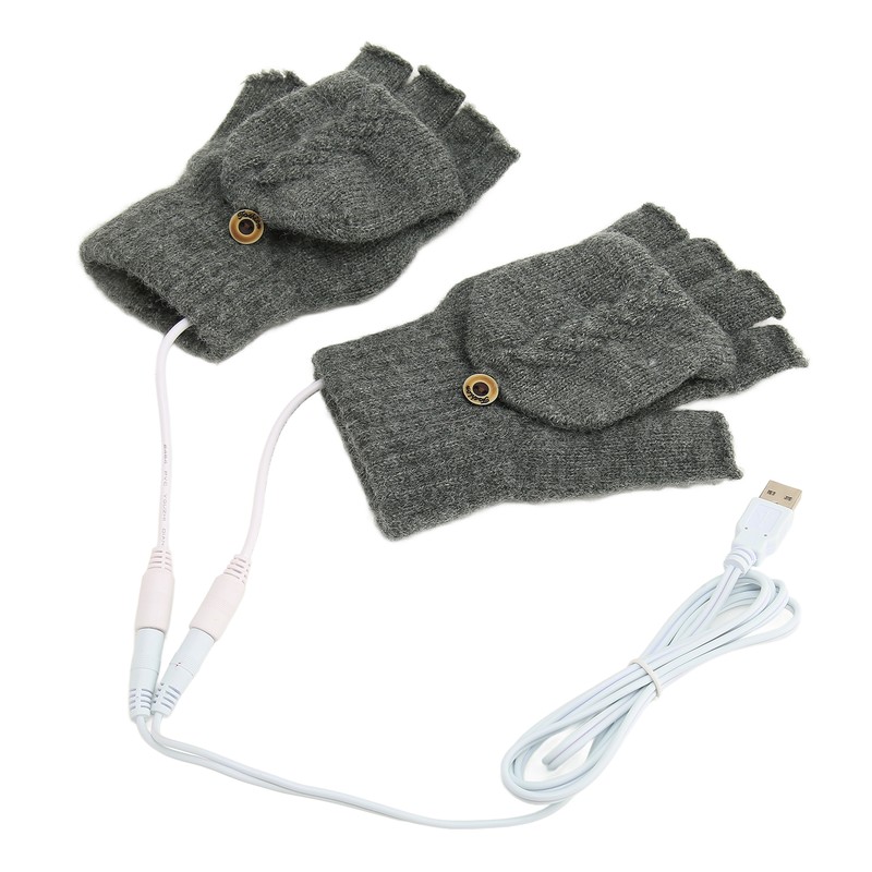 USB Warmer Heated Gloves Flip Half Fingerless Electronic Knitted Hand
