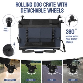 PEGIC 30IN Soft Collapsible Dog Crate w Detachable Wheels, Rolling Travel Dog Crate for Medium Breed Dogs, Portable Dog Kennel with Mesh Windows, Indoor & Outdoor Uses