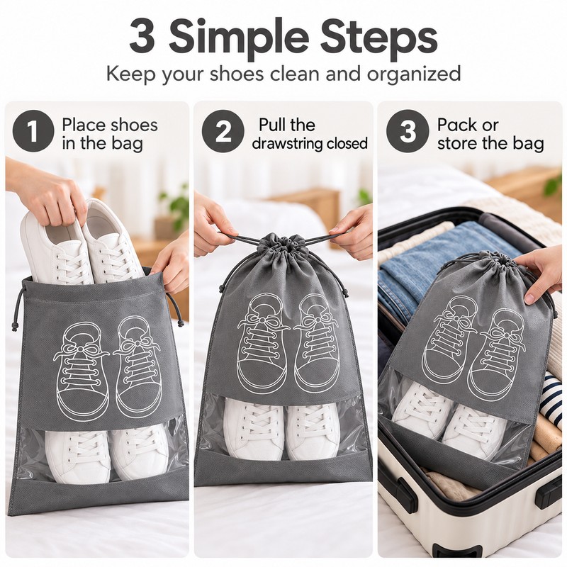 Non-Woven Shoe Storage Bags for Travel & Closet Organization –