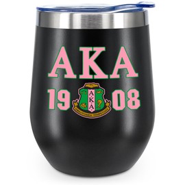 KAIRA Aka Sorority Gifts for Women,Paraphernalia Gifts, Aka Umbrella Sorority,Aka Party Gift,AKA 1908 Wine Tumbler 12oz Stainless Steel with Lid