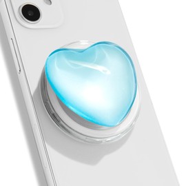OnTheGrip Compatible with Magsafe Magnetic Cute Glass Heart Design Collapsible Mobile Phone Grip Stand Holder for Smartphone Tablet Cell Phone Accessory (Blue)