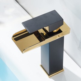 Basin Faucet Waterfall, Stainless Steel Bathroom Faucet, Hot and Cold Water Mixer Tap, Single Handle Waterfall Bathroom Faucet, Black, High (Color : Black, Size : Short)