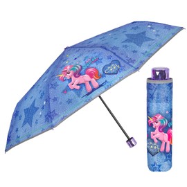 PERLETTI Unicorn Children's Umbrella Girls - Pink Unicorn Pocket Umbrella Mini Umbrella Children's Umbrella 7+ Years - Umbrella Small Windproof with Reflective Edge - Diameter 91 cm, denim