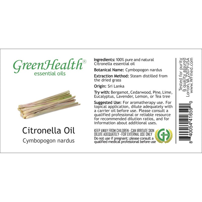 GreenHealth - Citronella Oil -100% Pure Therapeutic Grade Essential Oil-