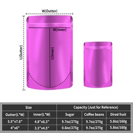 ODDIER 5.5"x7.8" 120pcs Mylar Bags for Food Storage,Smell Proof Bag Resealable Food Storage Bags for Small Business, Stand-up Foil Pouch Packaging Treat Snack Packing for Self Sealing(Purple)