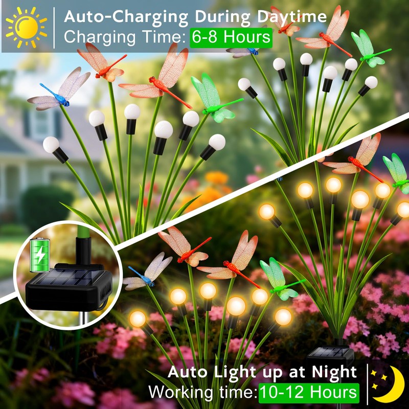 4 Pack Dragonfly Solar Garden Lights Outdoor, 24 LEDs Solar