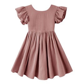 lymanchi Girl Cotton Linen Ruffle Halter Backless Princess Dress Infant Comfy Playwear 823 Dark Pink 120