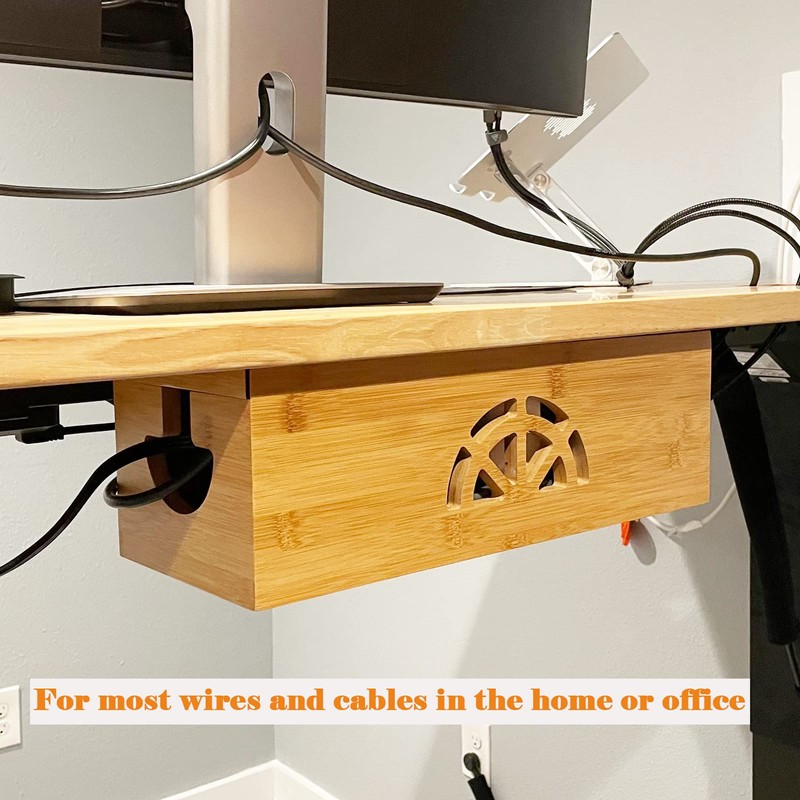 Cable Management Box,Bamboo Cable Management Box,Cord Management Box for Desk,