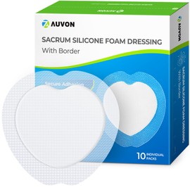 AUVON Sacral Silicone Foam Dressing with Clear Border for Easy Wound Monitoring, Waterproof & Breathable Foam Wound Dressing 7"x7", Absorbent Bed Sore Bandages, Box of 10 Sacral Pads