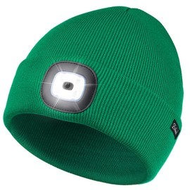 Etsfmoa Unisex Beanie with The Light Gifts for Men Dad Father USB Rechargeable Caps Emerald Green