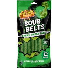 Candy Paradise Belts Super Sour Candy Strips Viral TikTok Strip 12 Strips 100g (Pack of 2, Green Apple)