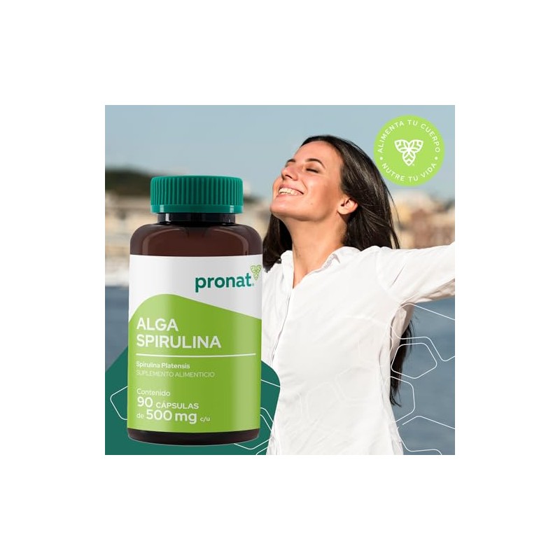 PRONAT | Alga Spirulina 100% Pura, Suplemento Alimenticio, 90 cápsulas