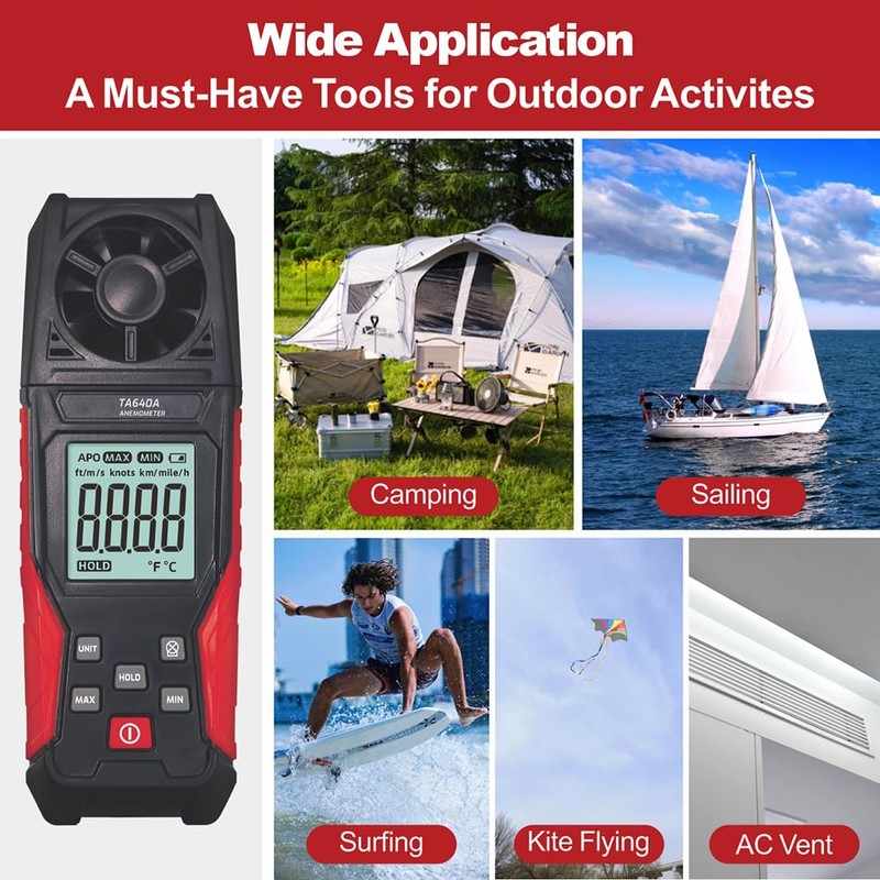Handheld Anemometer Wind Speed Gauges Meter Measure for Wind Speed,