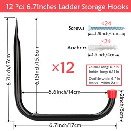 Garage Storage Ladder Hook, 12 Pack Heavy Duty Utility Hooks, 6.7Inch Garden Tool Organization Hanger by Naikozmo Black