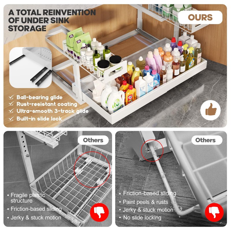 1 Pack-19"-32"W Expandable Under Sink Organizer With Upgrade Ball-Bearing Slide,2-Tier