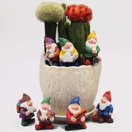 Miniature Gnome Figurines 6 Pcs Fairy Garden Gnome Statues Micro Landscape Decoration Plant Flower Pots Ornaments