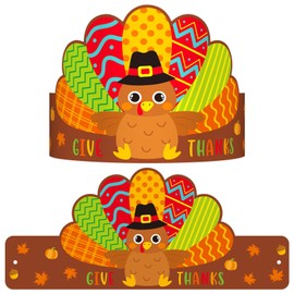 36 Pcs Thanksgiving Turkey Hats Thanksgiving Turkey Decoration for Adjustable Paper Crowns for Fall Classroom Party