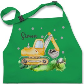 Geschenk mit Namen personalisiert by Shirtracer - Children's Apron Children Boys Girls – Digger Driver Gift, 1 x Green