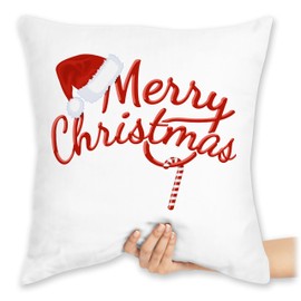 Cushion 40 x 40 cm Decorative Cushion - Christmas Cushion Gifts - Merry Christmas Candy Cane - 40 x 40 cm - White - with Christmas Motif Christmas Crismas Christmas Candy Canes