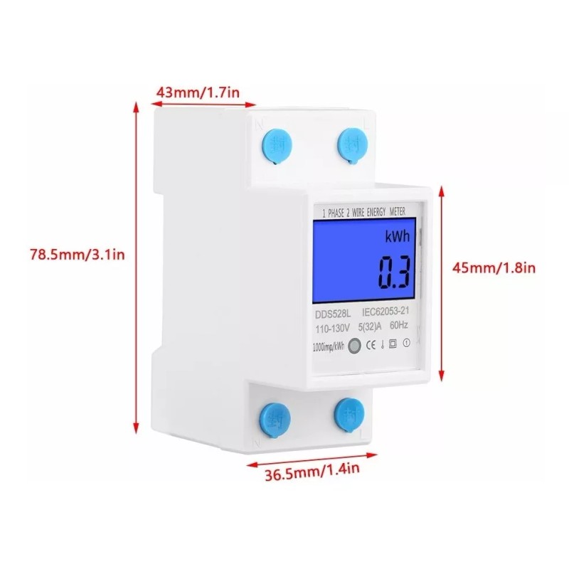 Generic Medidor De Energía Monofásico De Carril Din 5-32a Ac110-130v
