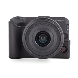 MUZIRI KINOKOO Case for Canon EOS R50 V Camera, Retro Style Premium Genuine Leather EOS R50 V/R50V Camera Half Protective Case with Opening Bottom and Hand Grip Design - Black