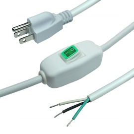 6FT 18 Gauge 3 Prong Heavy Duty Replacement Powe Cord Cable with Green Indicator Light ON/Off Switch,10A125V 18AWG White