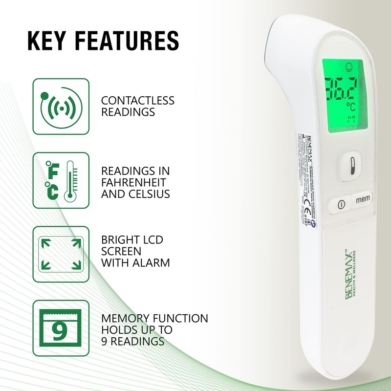 Benemax Infrared Forehead Canadian Medical Thermometer: Health Canada Licence No:106453.