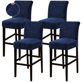 Turquoize Bar Stool Covers 4 Pack Bar Stool Covers with Backs Barstool Covers Velvet Bar Stool Seat Covers Slipcover Pub Counter Stool High Back Chair Covers, Thick Soft Modern Style, Navy, 4