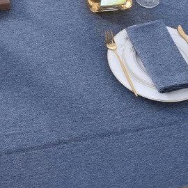 UKOMIUT Rectangle Table Cloth Waterproof and Stain Resistant Linen Farmhouse Tablecloth Washable Faux Decoration Fabric Table Cover for Kitchen Dinning or Outdoor use, Denim Blue 60 x 144 Inch