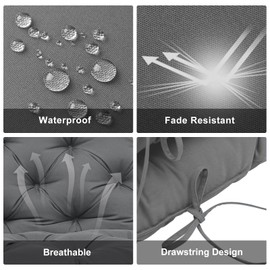 Mokoey Extra Thick 5" Porch Swing Cushions 2-3 Seater Replacement Dark Gray Waterproof 48 inch x 40 Bench Cushions with Backrest & 8 Ties Swing Cushions for Outdoor Furniture Patio