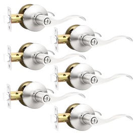 GOBEKOR 6 Pack Door Handles Brushed Nickel Privacy Door Handle Interior Bathroom Door Locks Keyless Door Knob with Lock Silver Privacy Door Levers, Reversible Lever